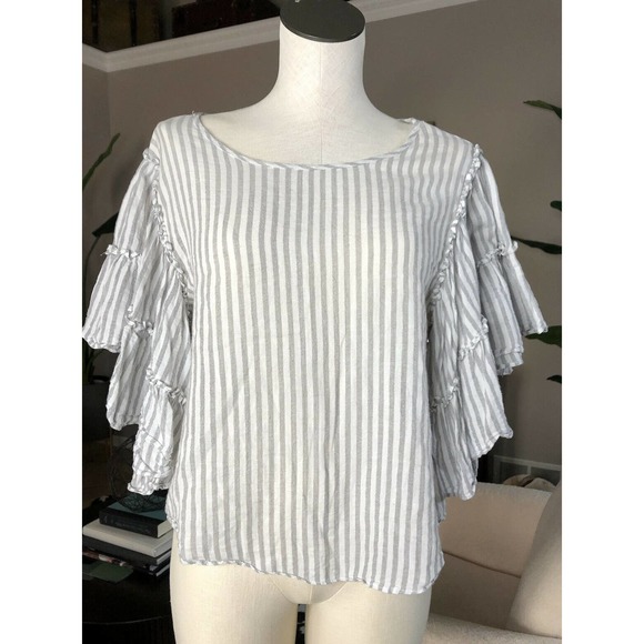 Anthropologie Gray Striped Crop Top - Picture 1 of 6